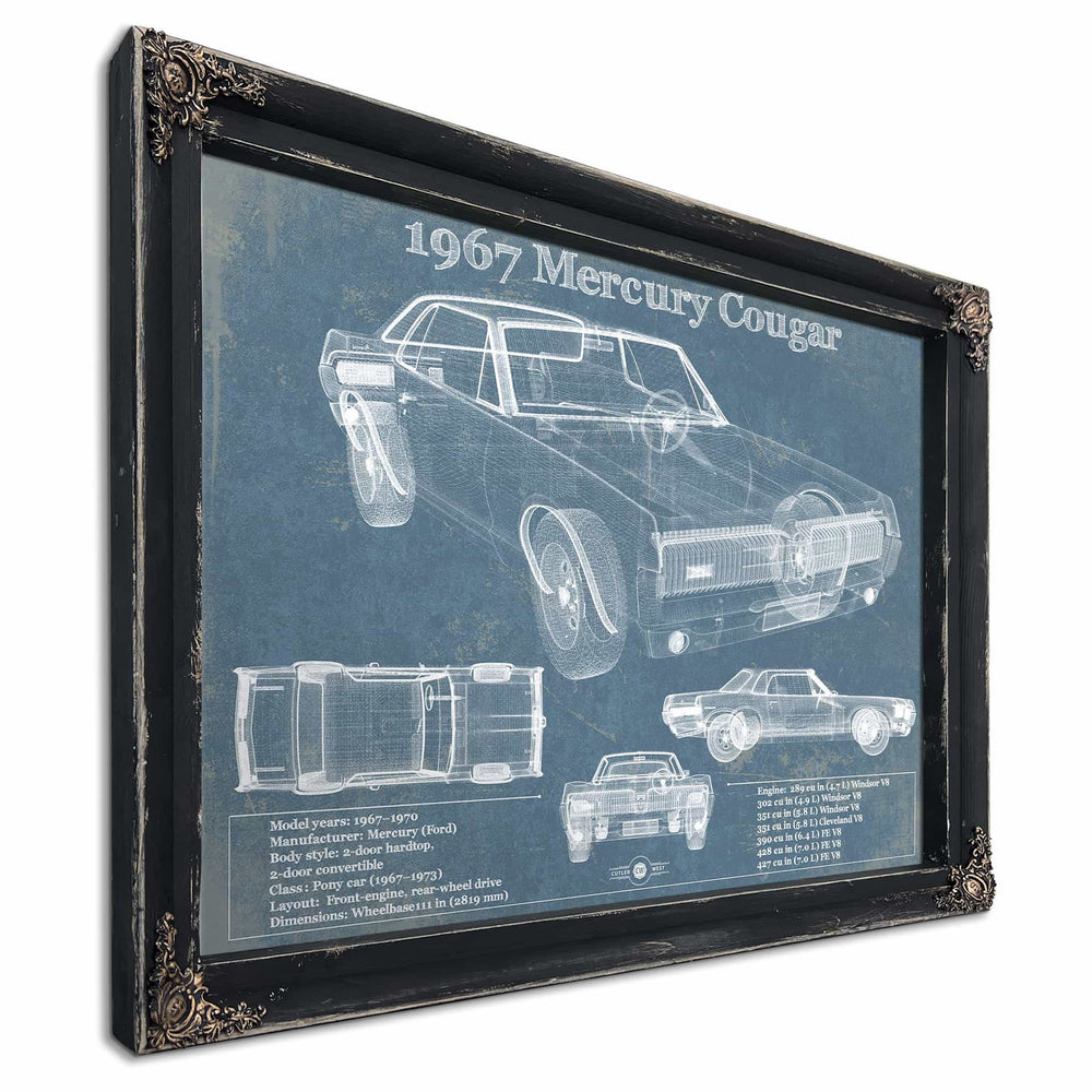 1967 Mercury Cougar Vintage Blueprint Auto Print