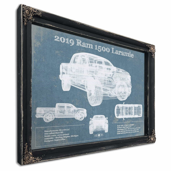 Dodge Ram 1500 Laramie 2019 Vintage Blueprint Auto Print