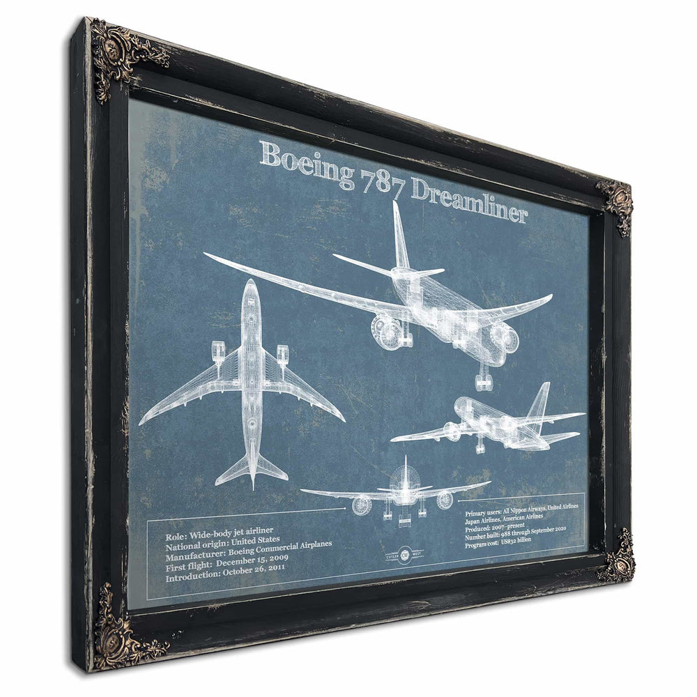 Boeing 787 Dreamliner Vintage Aviation Blueprint Print - Custom Pilot Name Can Be Added