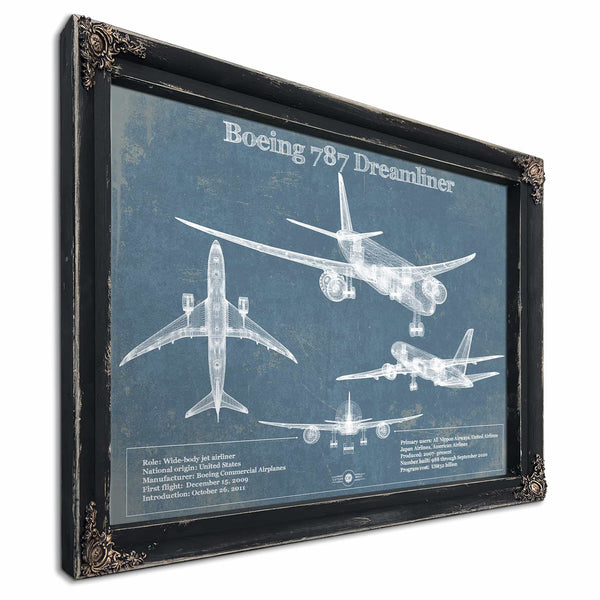 Boeing 787 Dreamliner Vintage Aviation Blueprint Print - Custom Pilot Name Can Be Added