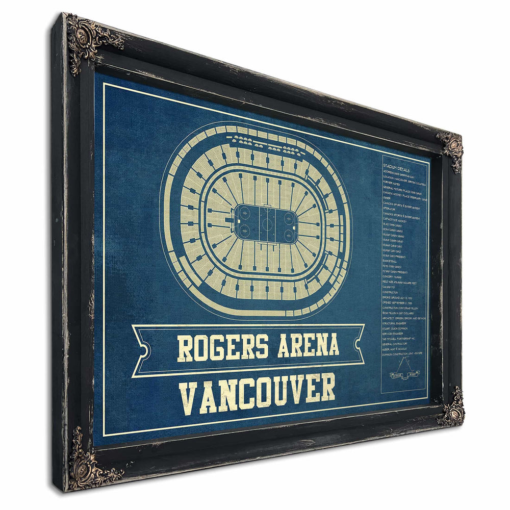 Vancouver Canucks Team Colors - Rogers Arena Vintage Hockey Blueprint NHL Print