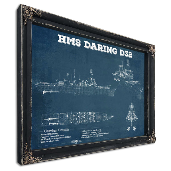 HMS Daring (D32) Blueprint Original Military Wall Art - Customizable