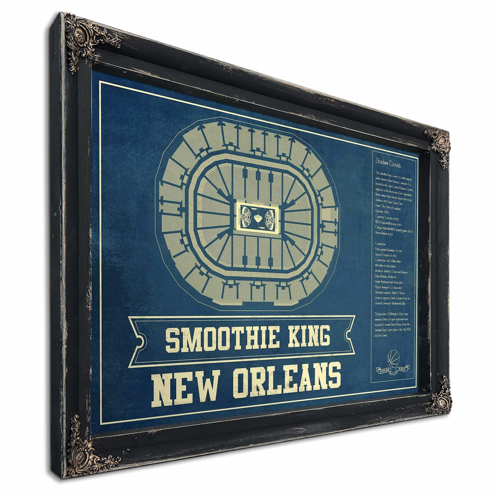 New Orleans Pelicans Smoothie King Center Vintage Basketball Blueprint NBA Print