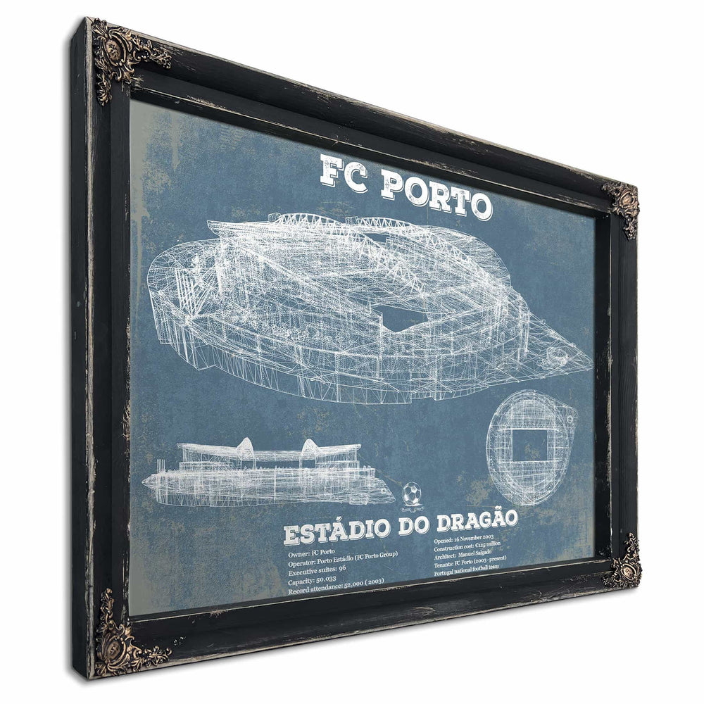 F.C. Porto Estadio Do Dragao Stadium Blueprint Vintage Soccer Print