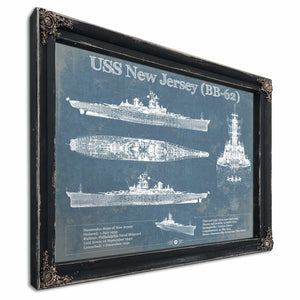 USS New Jersey (BB-62) Battleship Blueprint Original Military Wall Art - Customizable