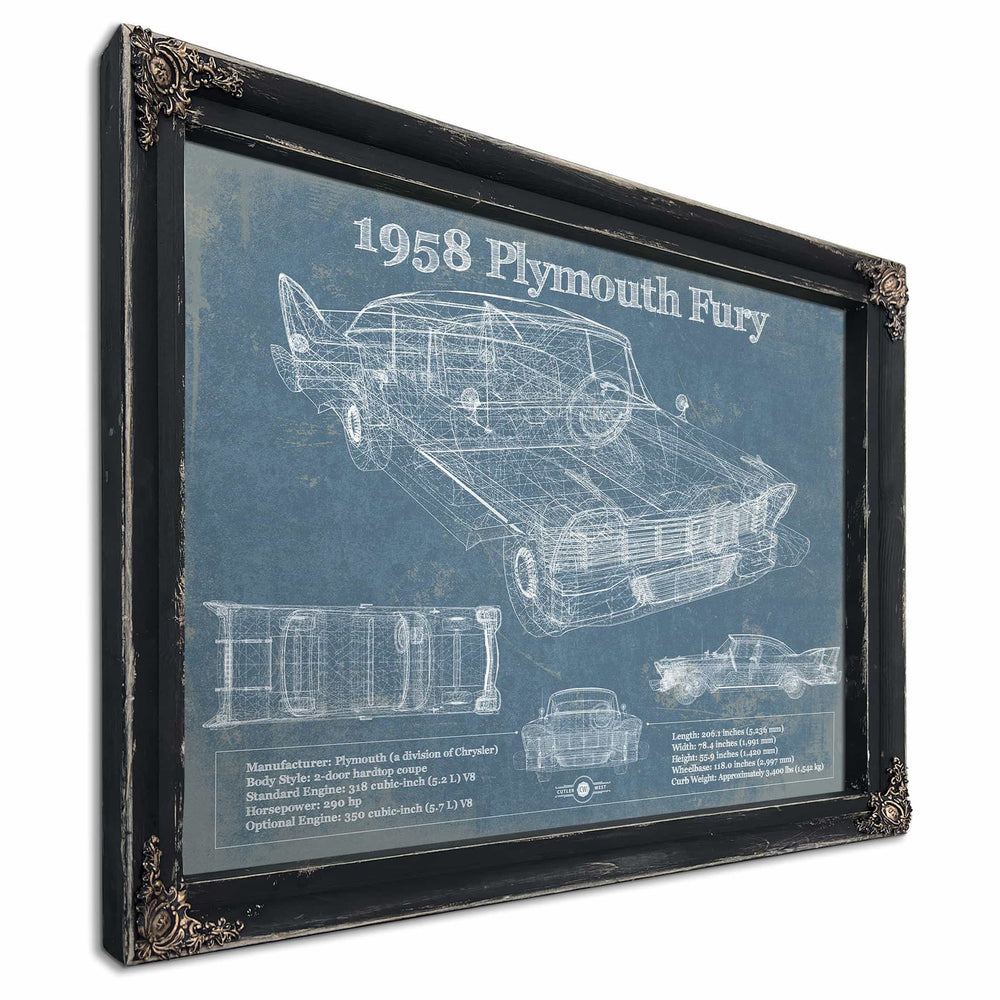 1958 Plymouth Fury Vintage Blueprint Auto Print