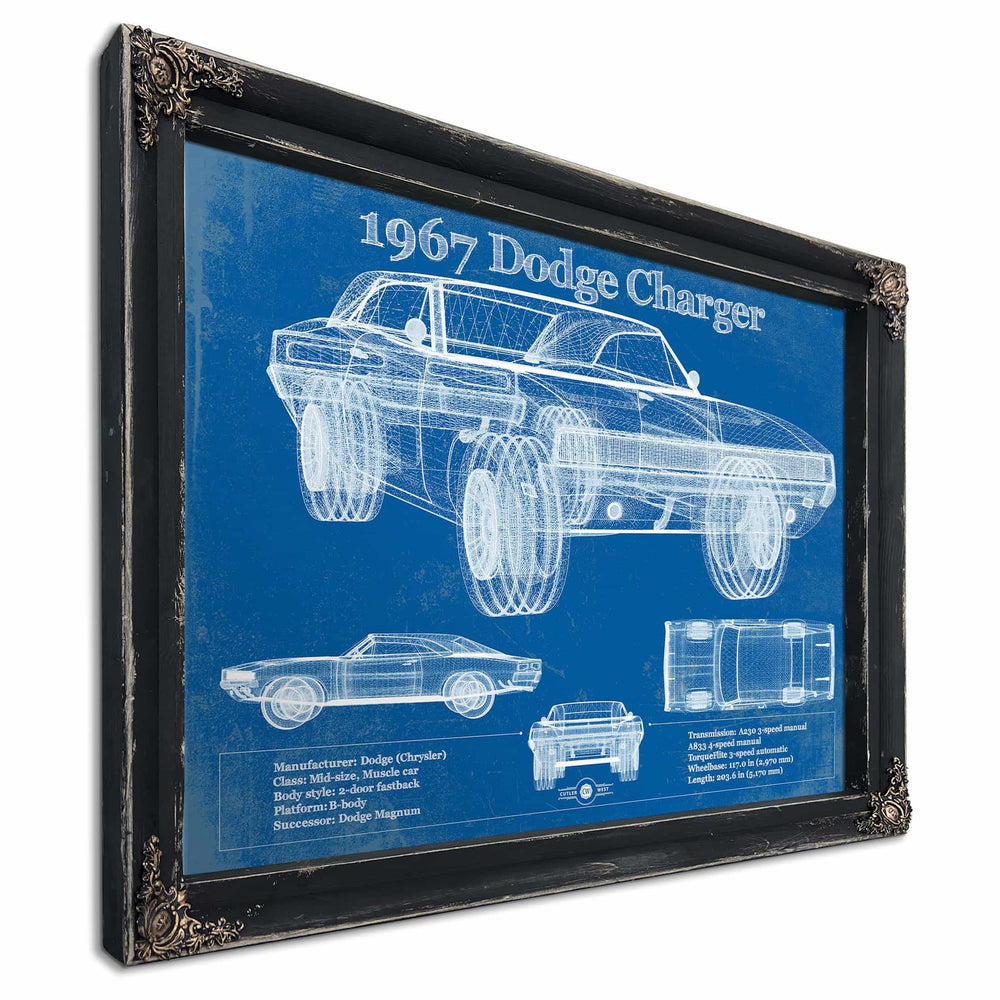 1967 Dodge Charger Vintage Blueprint Auto Print