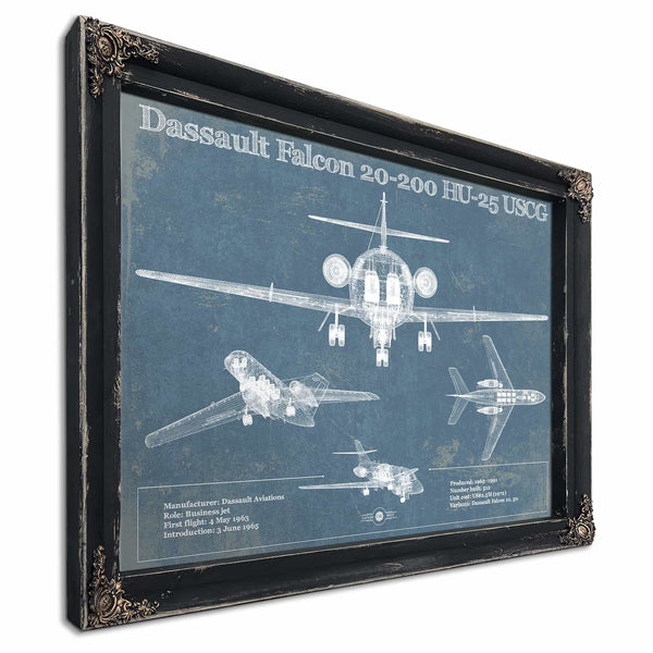 Dassault Falcon 20-200 HU-25 USCG Vintage Aviation Blueprint Print - Custom Pilot Name can be Added