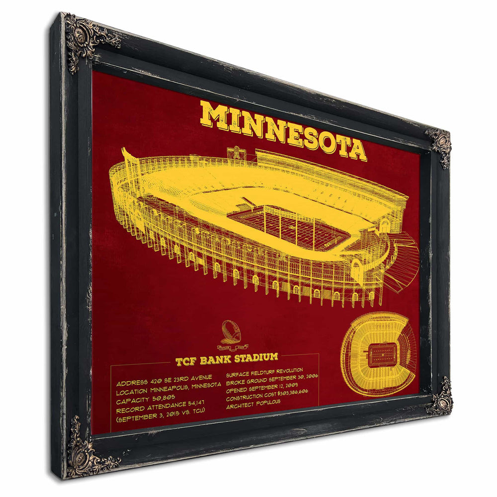 Minnesota Gophers - Vintage TCF Bank Stadium  Blueprint Art Print