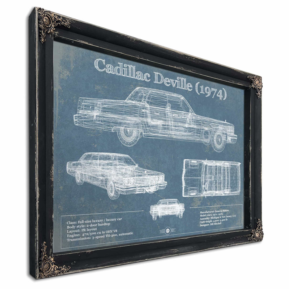 Cadillac DeVille 1974 Vintage Blueprint Auto Print