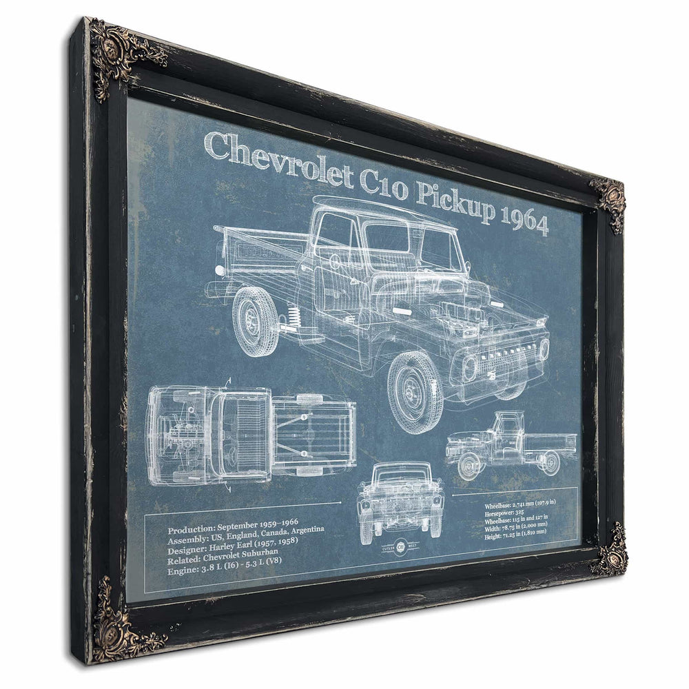 1964 Chevrolet C10 Pickup Vintage Blueprint Auto Print