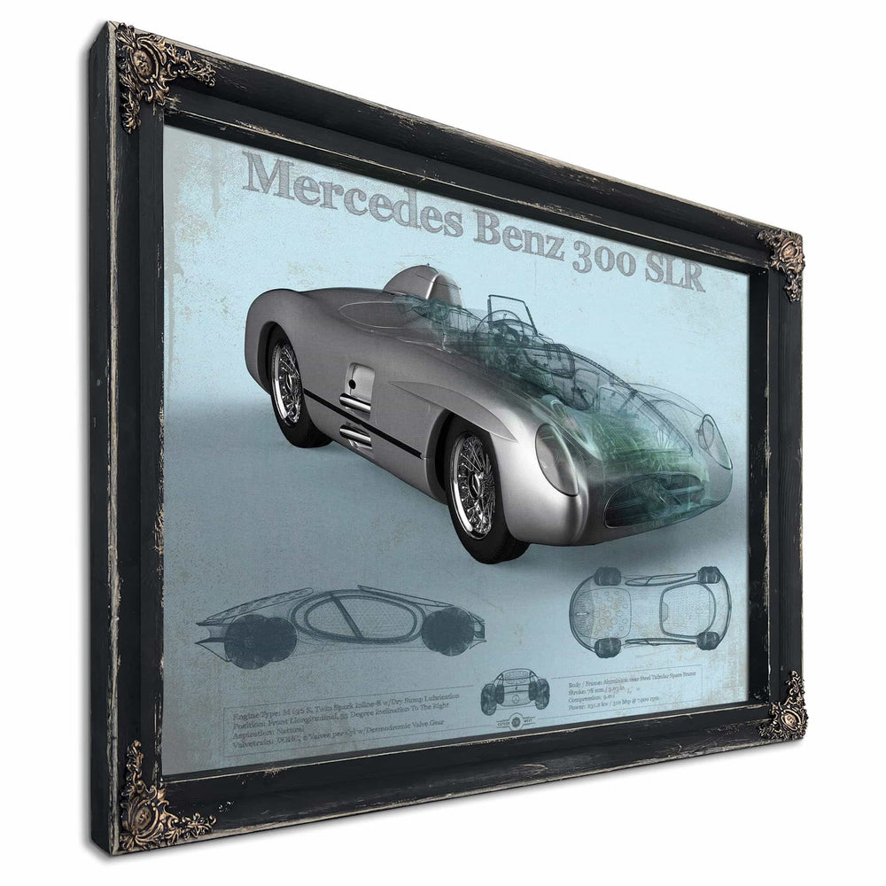 Mercedes Benz 300 SLR Vintage Blueprint Auto Print