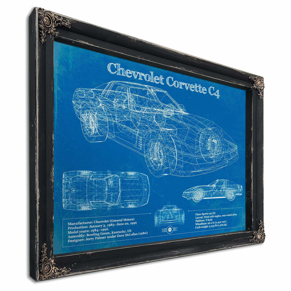 Chevrolet Corvette C4 Blueprint Vintage Auto Print