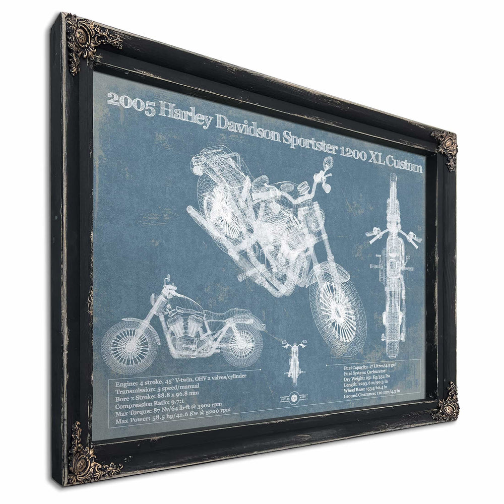 2005 Harley Davidson Sportster 1200 XL Custom Blueprint Motorcycle Patent Print