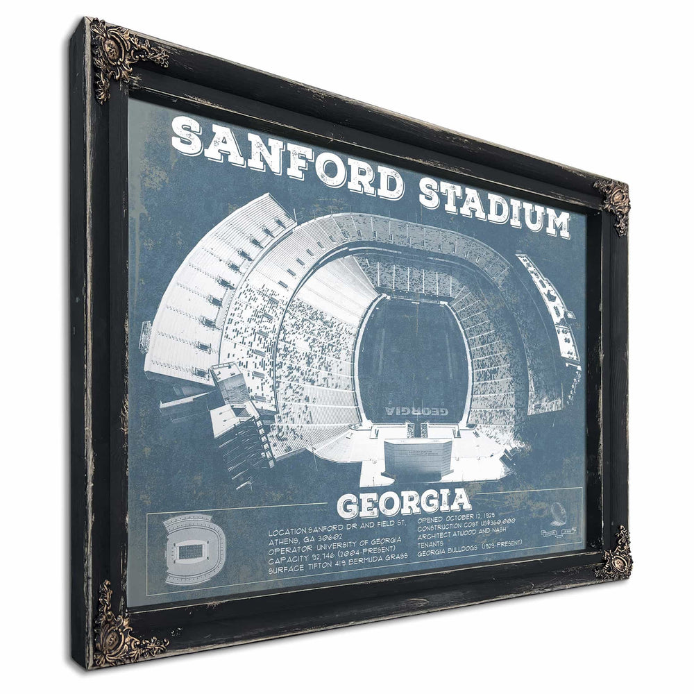 Georgia Bulldogs Football Team Colors - Sanford Stadium Vintage Football Blueprint Art Print