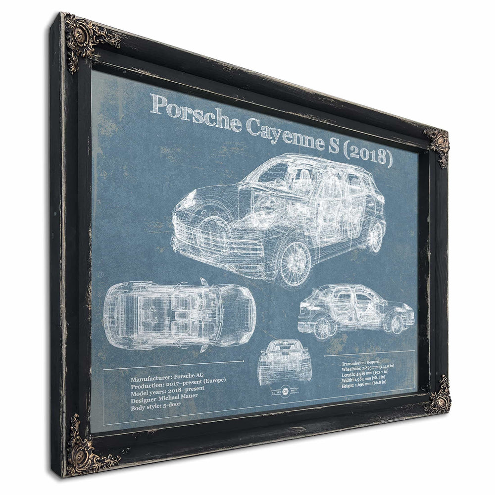 Porsche Cayenne S 2018 Vintage Blueprint Auto Print