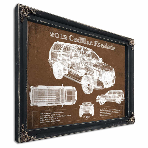 2012 Cadillac Escalade Blueprint Vintage Auto Print