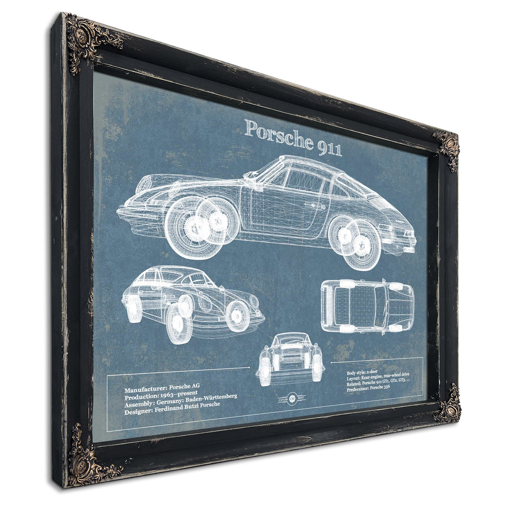 Porsche 911 Vintage Blueprint Auto Print
