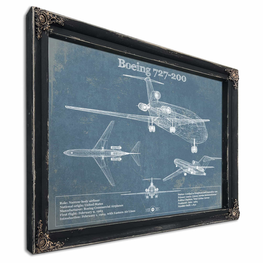 Boeing 727-200 Vintage Aviation Blueprint Print - Custom Pilot Name Can Be Added