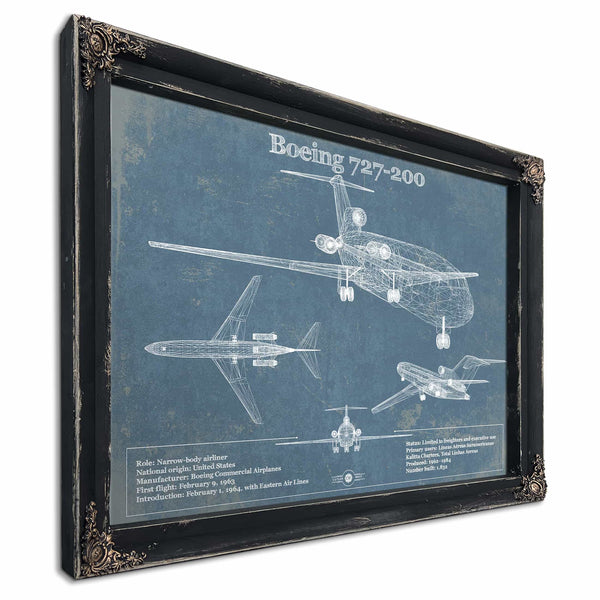 Boeing 727-200 Vintage Aviation Blueprint Print - Custom Pilot Name Can Be Added