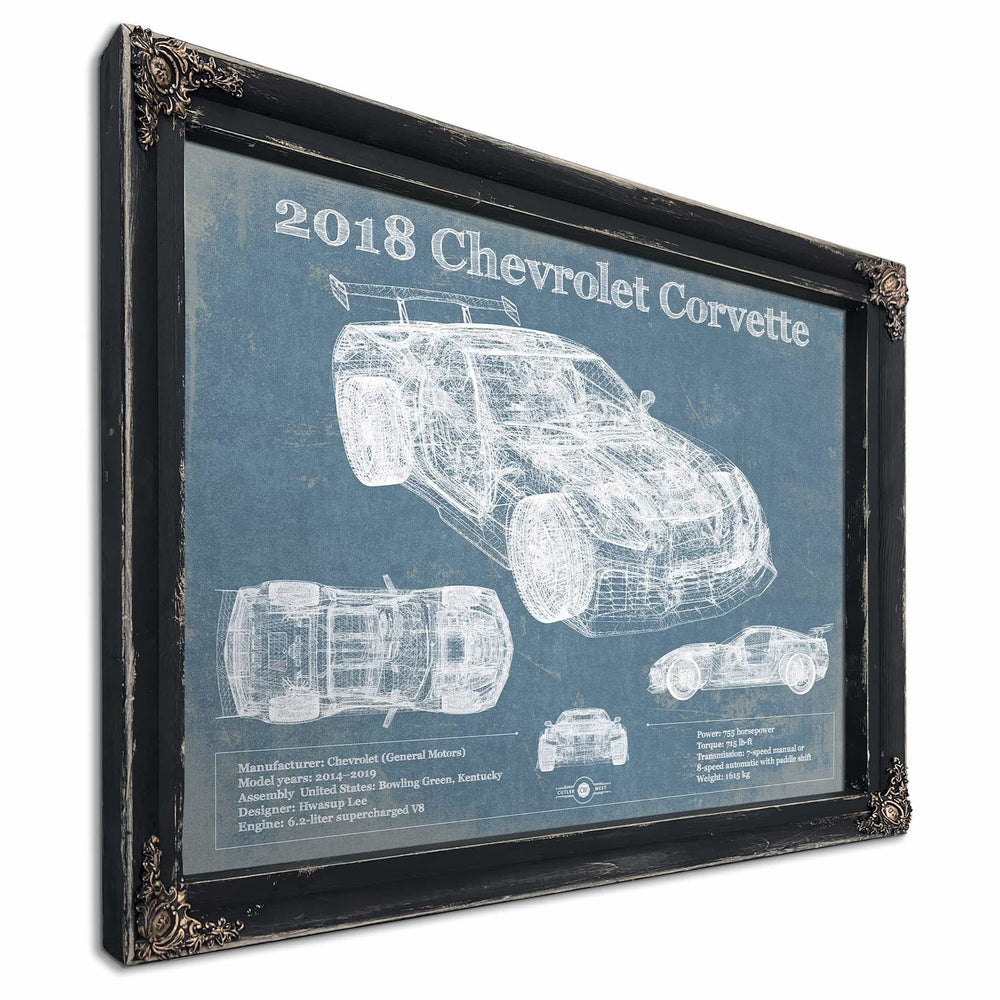 2018 Chevrolet Corvette C7 ZR1 Vintage Blueprint Auto Print