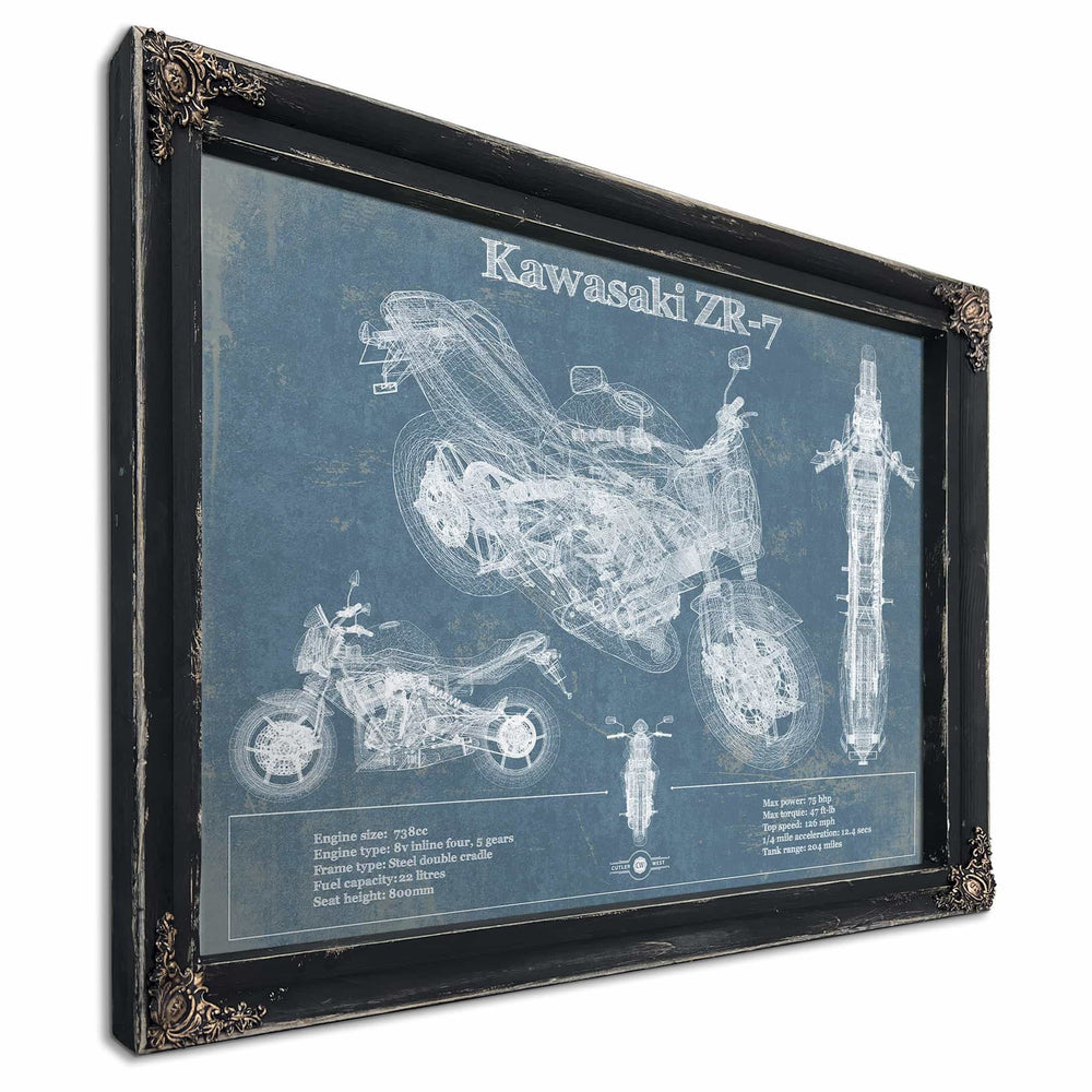 Kawasaki ZR-7 Vintage Blueprint Motorcycle Patent Print