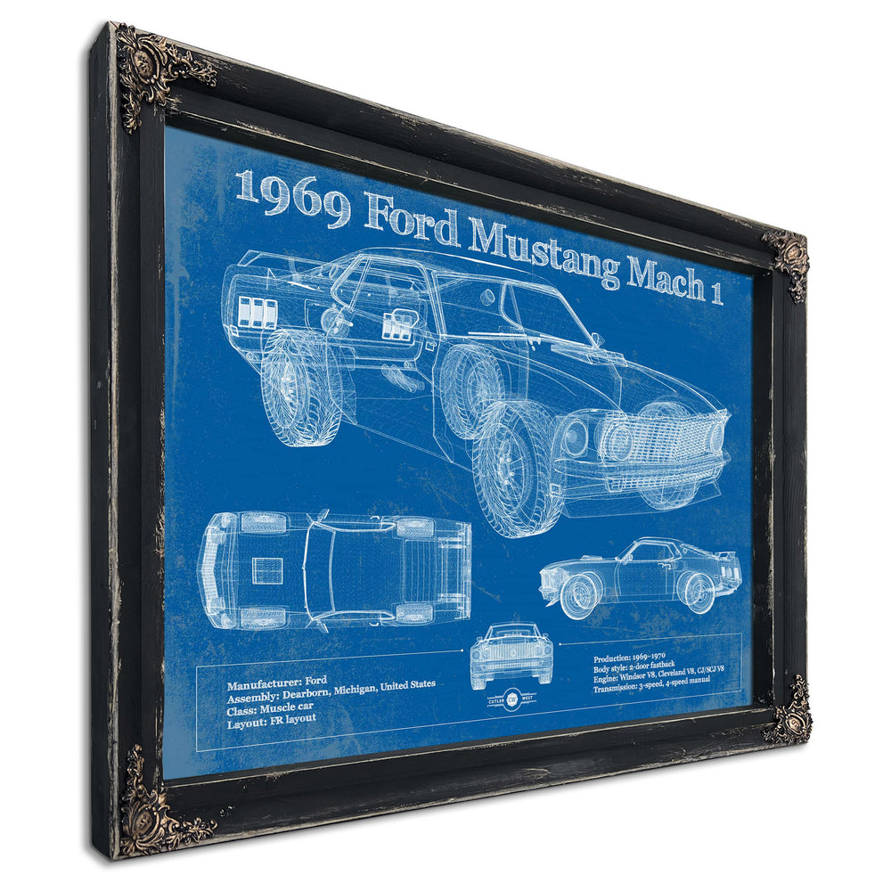 1969 Ford Mustang Mach 1 Vintage Blueprint Auto Print