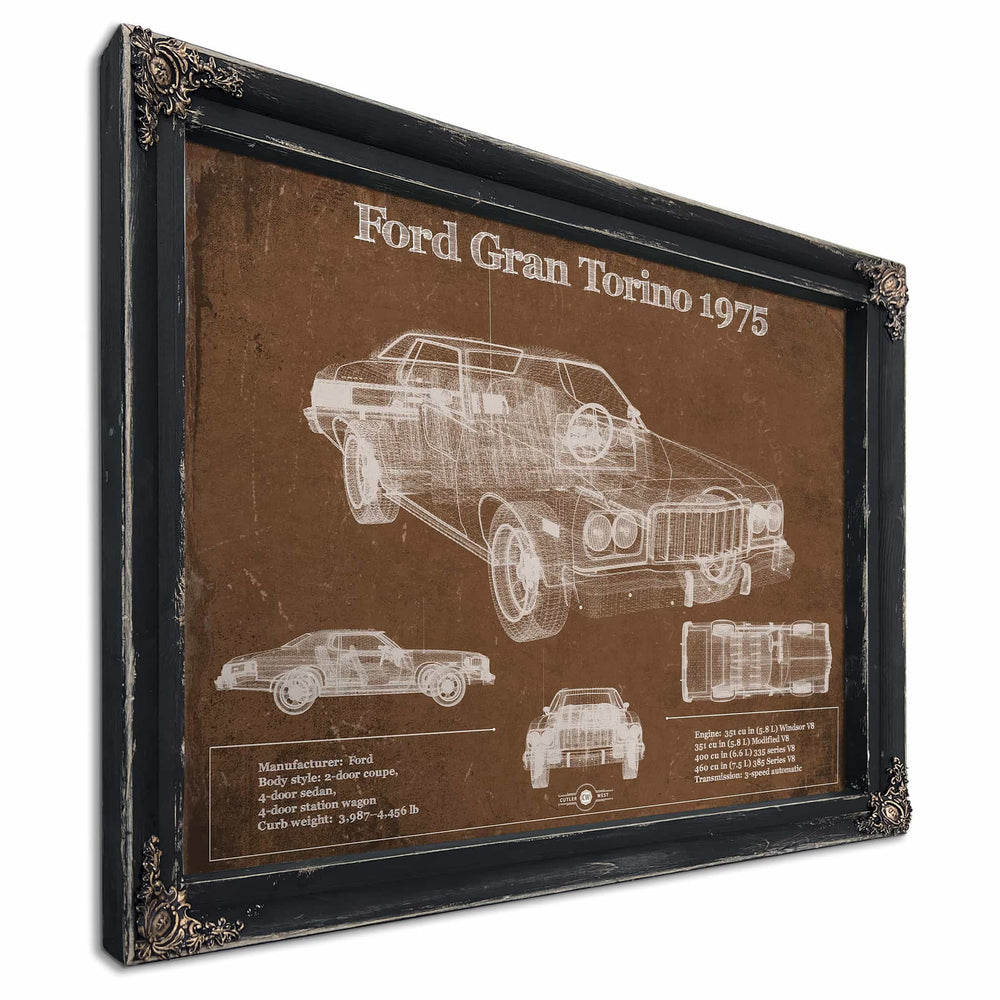 Ford Gran Torino 1975 Blueprint Vintage Auto Print