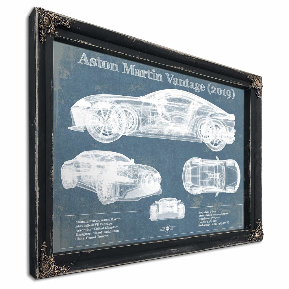 Aston Martin Vantage (2019) Vintage Blueprint Auto Print