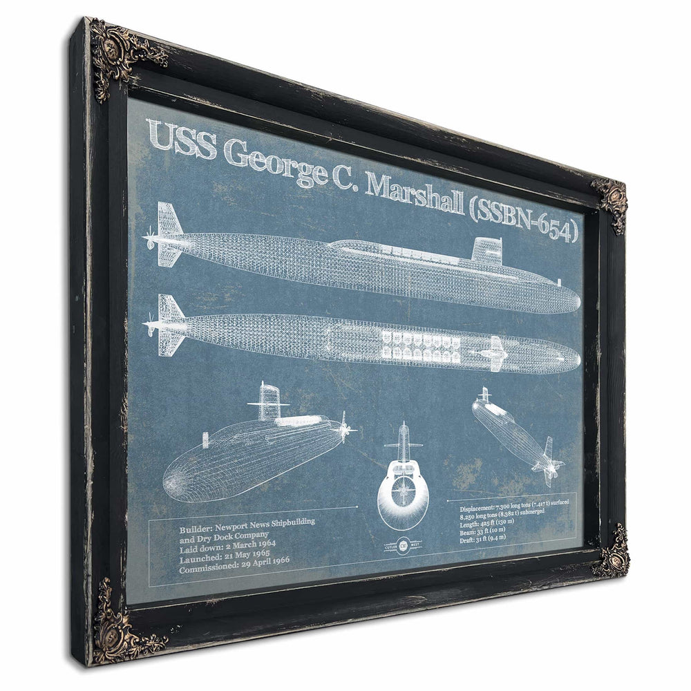 USS George C. Marshall (SSBN-654) Blueprint Original Military Wall Art - Customizable