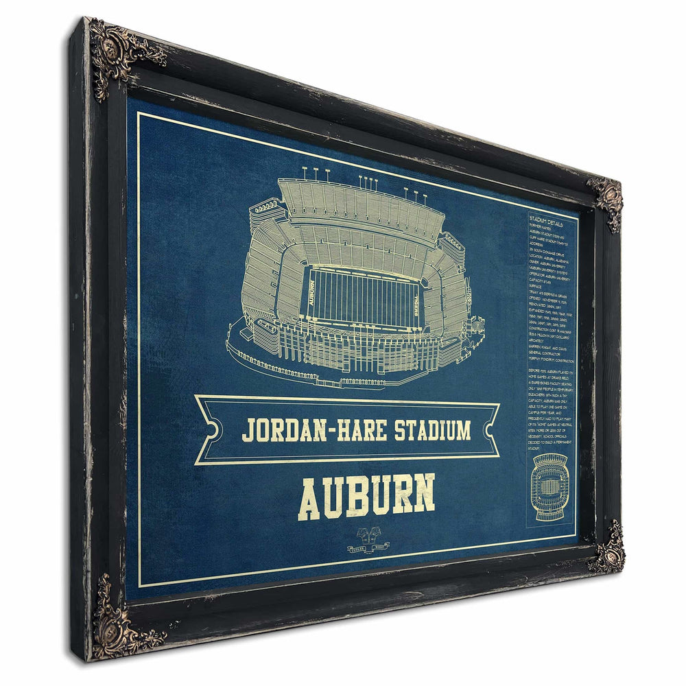 Auburn Tigers - Jordan-Hare Vintage Stadium Blueprint Art Print