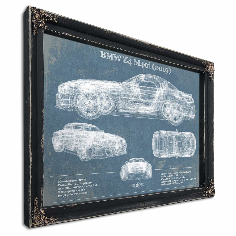 BMW Z4 M40i (2019) Vintage Blueprint Auto Print