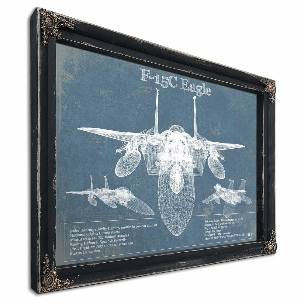 F-15C Eagle Vintage Aviation Blueprint Military Print - Custom Name and Squadron Text