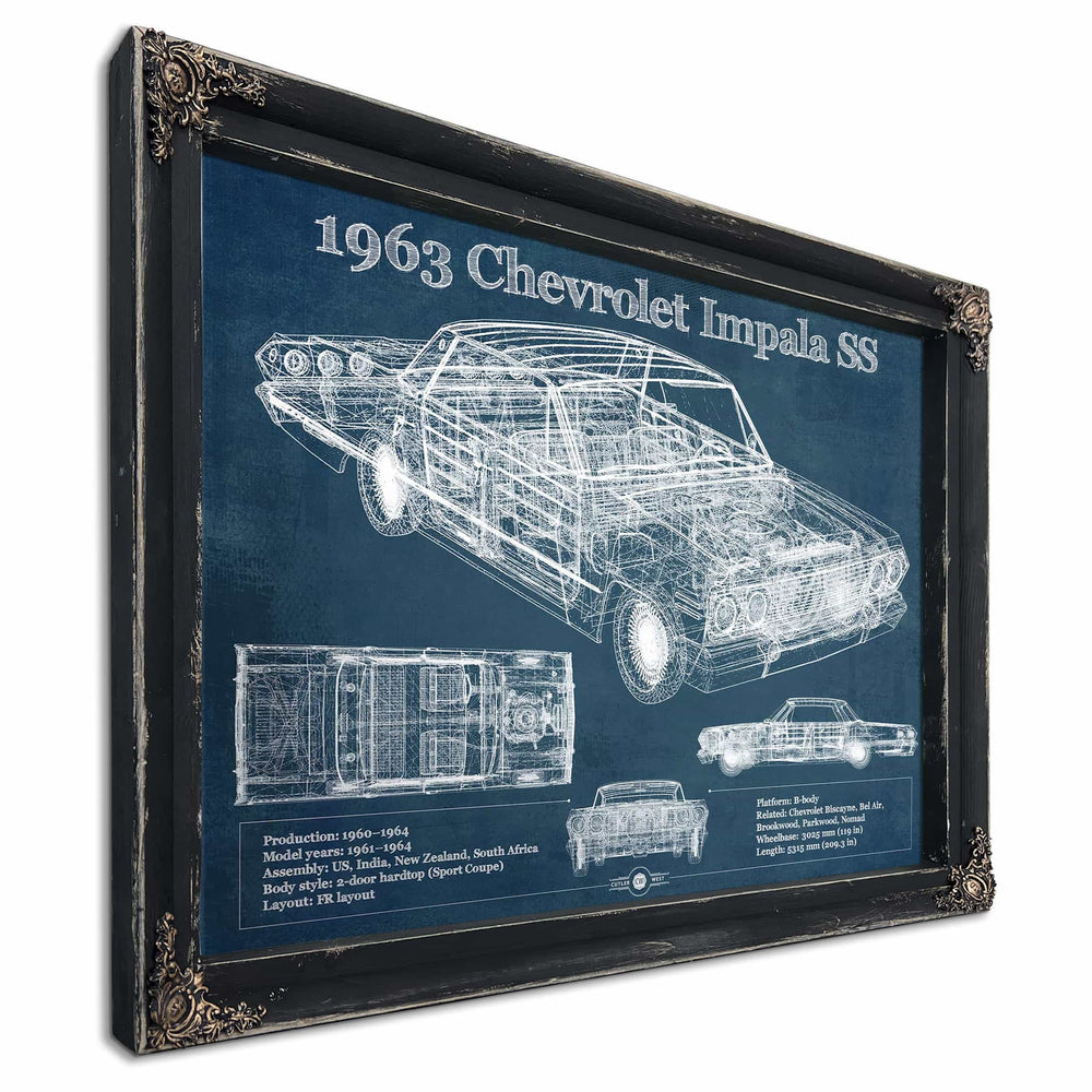 1963 Chevrolet Impala SS Hardtop Sport Coupe Blueprint Vintage Auto Print