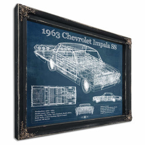 1963 Chevrolet Impala SS Hardtop Sport Coupe Blueprint Vintage Auto Print