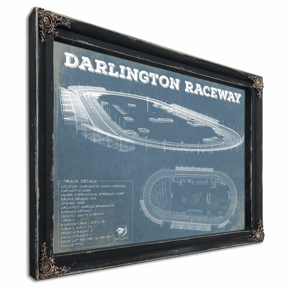 Darlington Raceway Charcoal Blueprint NASCAR Race Track Print
