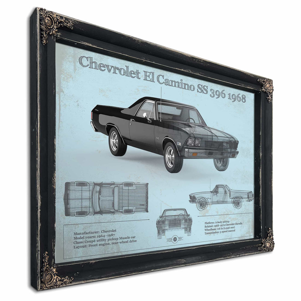 Chevrolet El Camino SS 396 1968 Vintage Blueprint Auto Print