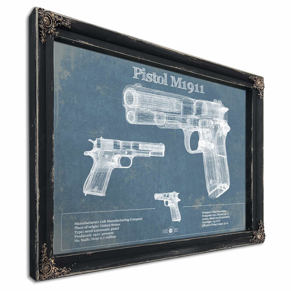 Pistol M1911 Blueprint Vintage Gun Print