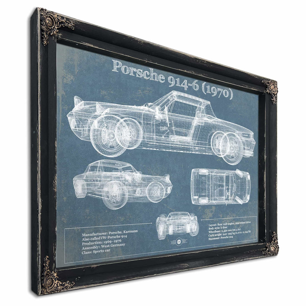 1970 Porsche 914-6 Vintage Blueprint Auto Print