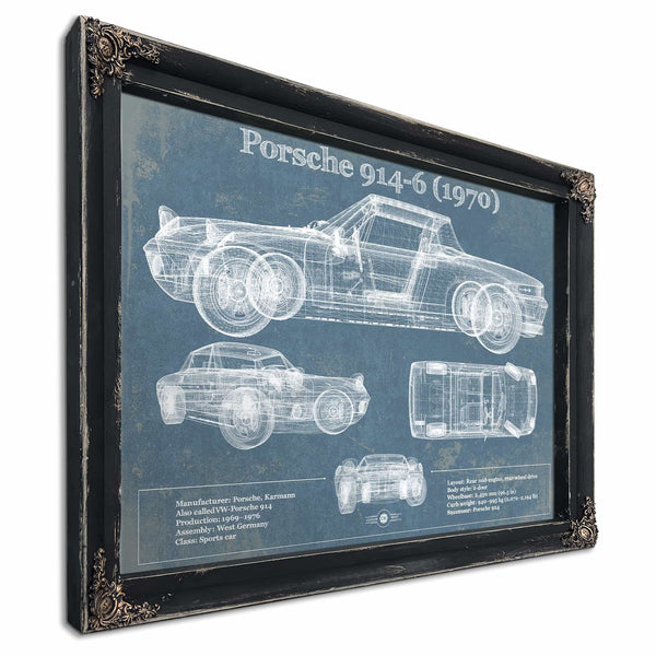1970 Porsche 914-6 Vintage Blueprint Auto Print