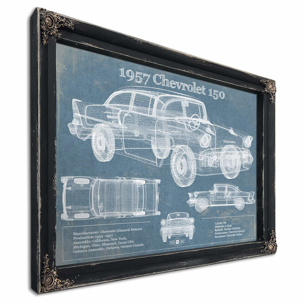 1957 Chevrolet One-Fifty (or 150) 4-Door Sedan Blueprint Vintage Auto Print
