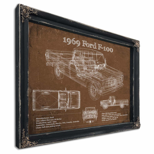 1969 Ford F-100 Pickup Vintage Blueprint Auto Print