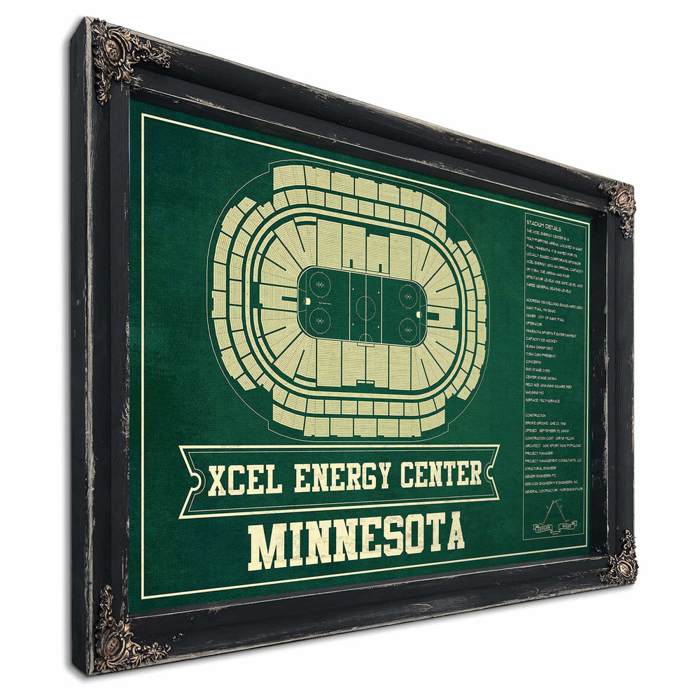 Minnesota Wild - Xcel Energy Center Vintage Hockey Blueprint NHL Print
