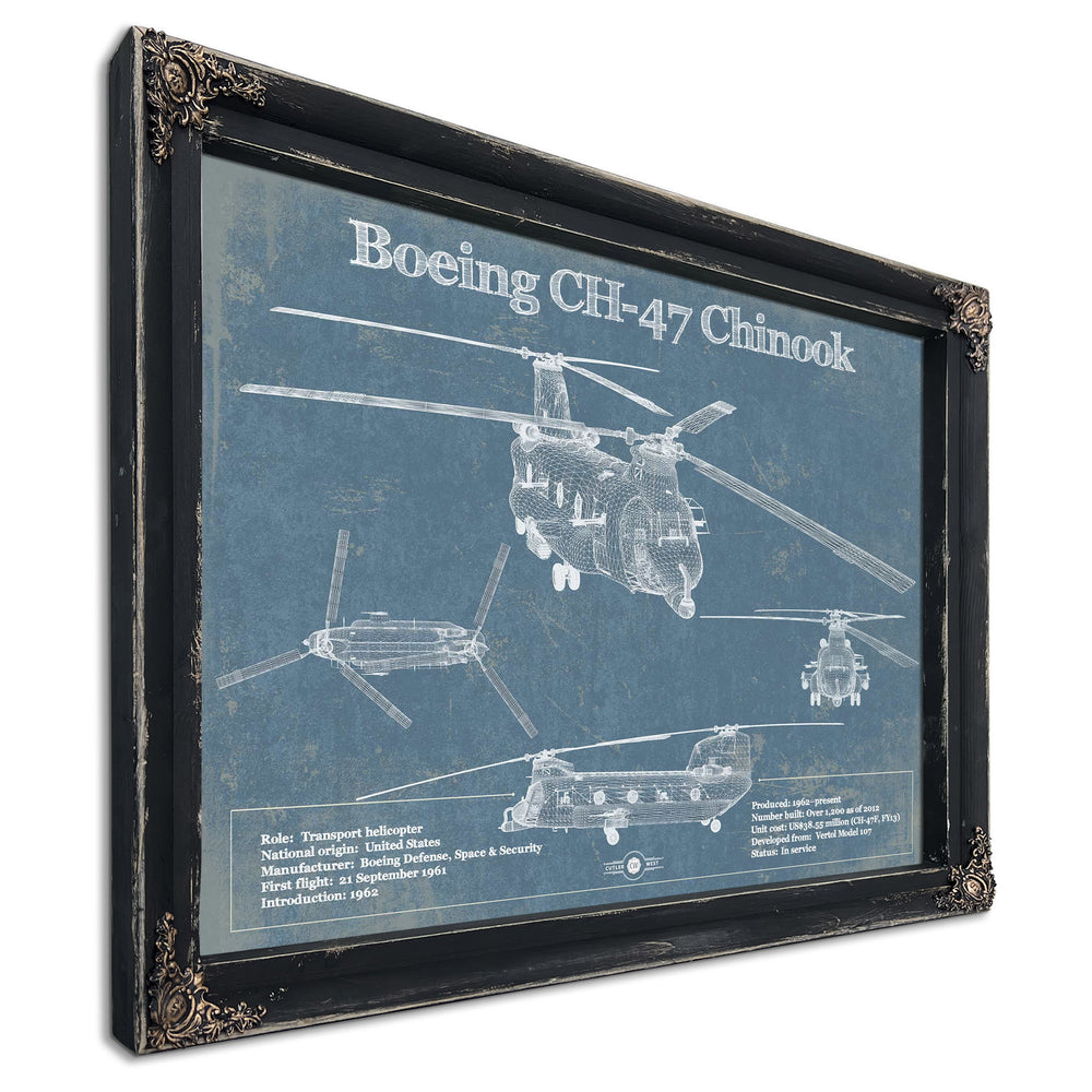 Boeing CH-47 Chinook Helicopter Vintage Aviation Blueprint Military Print - Custom Pilot Name Can Be Added