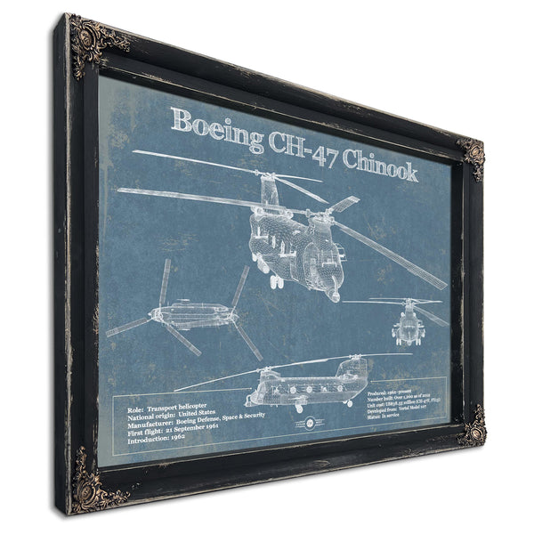 Boeing CH-47 Chinook Helicopter Vintage Aviation Blueprint Military Print - Custom Pilot Name Can Be Added