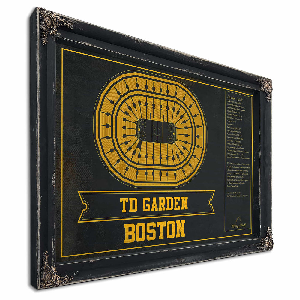 Boston Bruins Team Colors - TD Garden Vintage Hockey Blueprint NHL Print