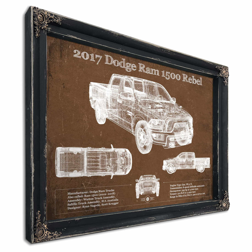 2017 Dodge Ram 1500 Rebel Truck Vintage Blueprint Auto Print