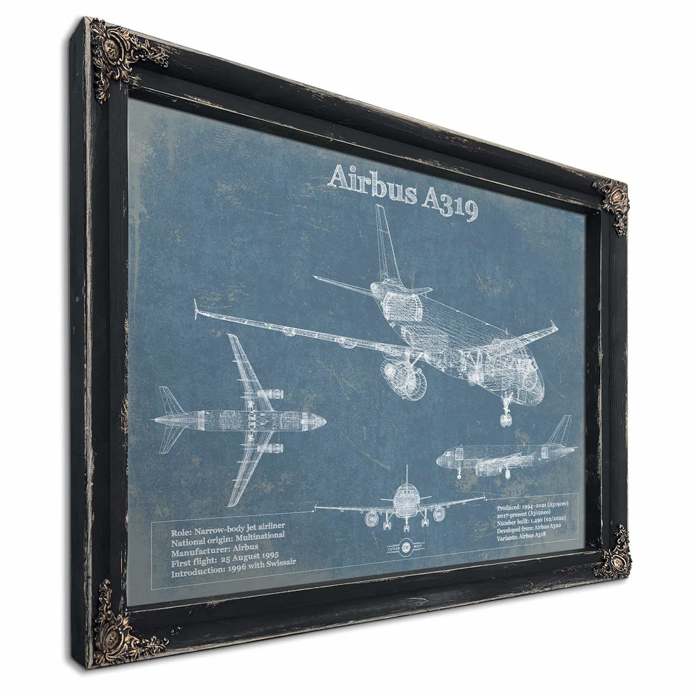 Airbus A319 Vintage Aviation Blueprint Print