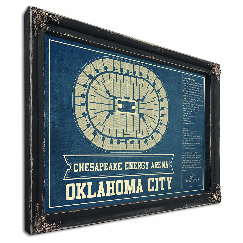 Oklahoma City Thunder - Chesapeake Energy Arena Vintage Basketball Blueprint NBA Team Color Print