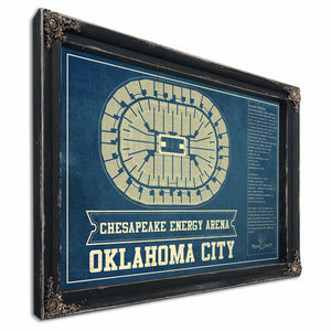 Oklahoma City Thunder - Chesapeake Energy Arena Vintage Basketball Blueprint NBA Team Color Print